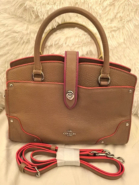 Coach Handbags - Coach Taupe Satchel with Pink and Coral Trim